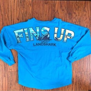 Landshark Fins Up Blue Long Sleeve Graphic Shark fin Spirit Jersey Size Large
